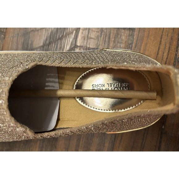 Michael Kors Juno Knit Slip On Sneaker Sparkle Gold Fashion Metallic 8M (NWB) - Picture 6 of 12